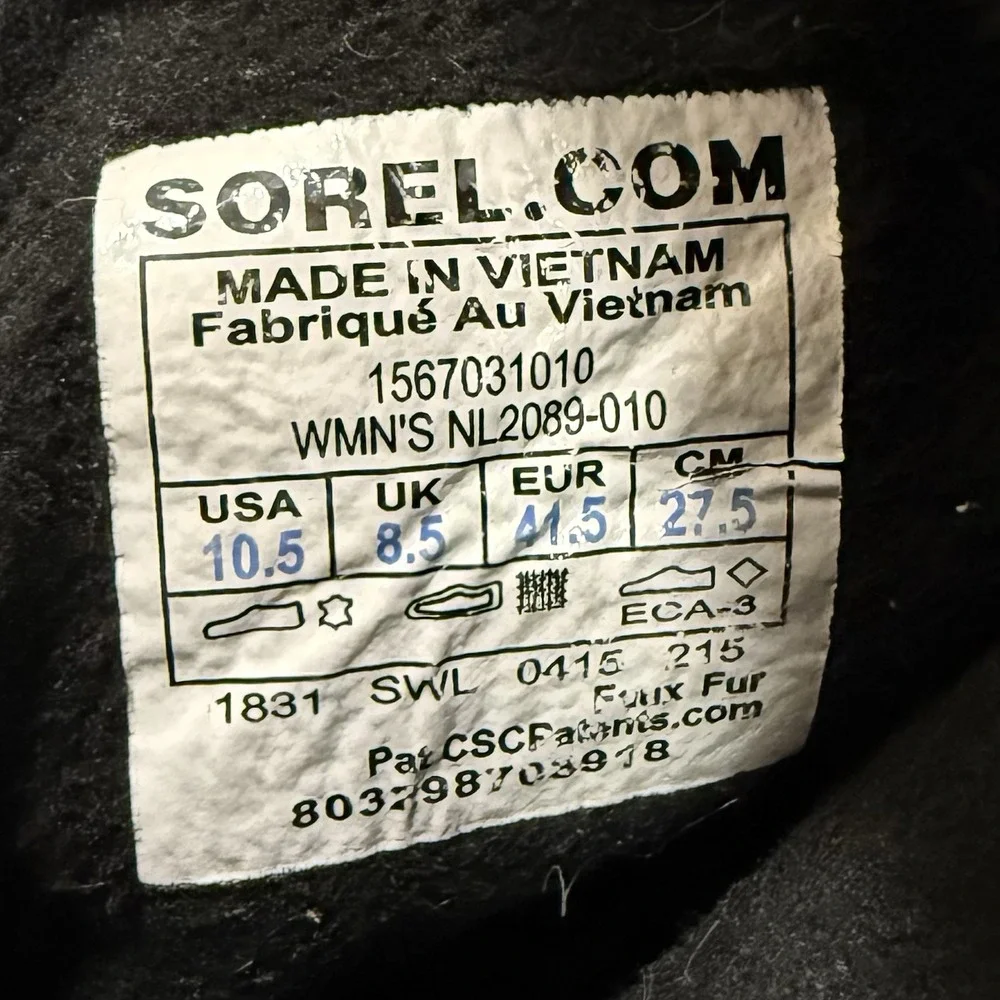 Sorel Tivoli Winter Snow Boot Womens Sz 10.5 Waterproof‎ Black Leather Lace-Up